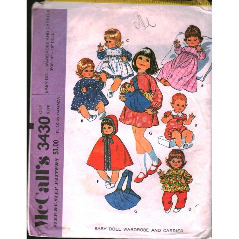 Vintage McCalls 3430 Baby Doll Wardrobe Carrier Sewing Pattern 14-16 Inch 1972